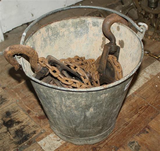 Metal hoist, chain & bucket